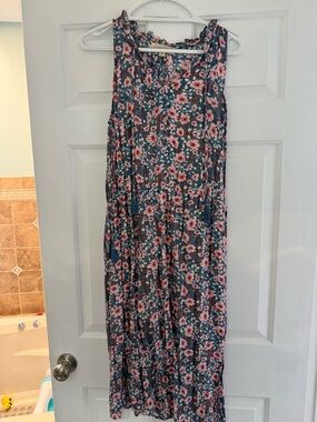 lovestitch Teal Maxi Skirt with Pink Floral Print